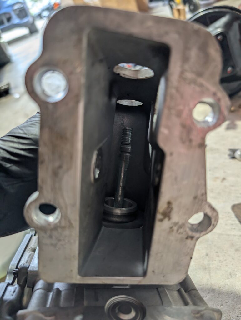 Bosch iBooster bare pushrod in the Porsche 911 Carrera brake booster mounting bracket